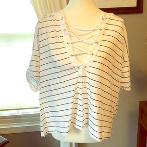 Wildfox Striped Criss Cross Tie - Up T shirt
